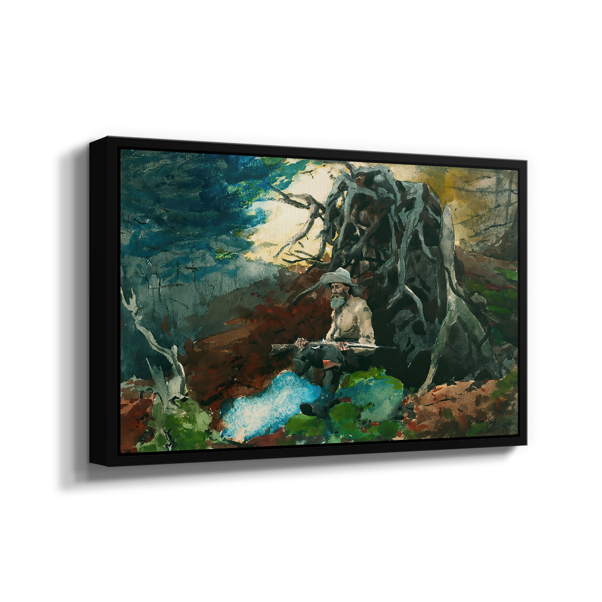 Campfire, Adirondacks, 1892 - Floater Framed Canvas Print