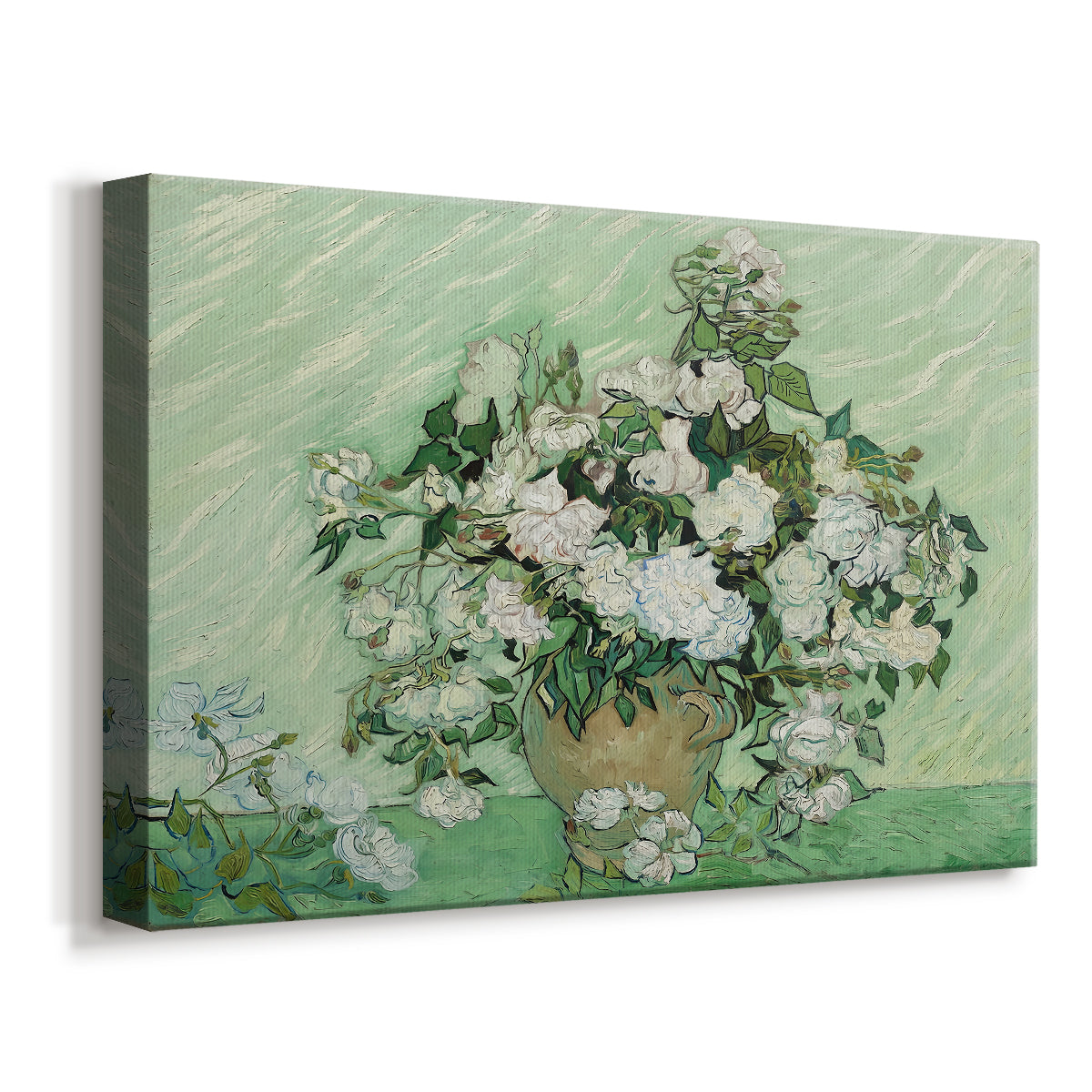 Canvas art print featuring an expressive floral composition with delicate petals, displayed at an angle