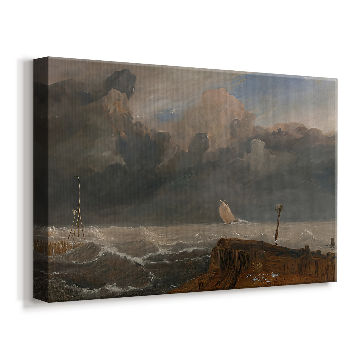 Canvas art print featuring a maritime landscape with vessels, displayed at an angle