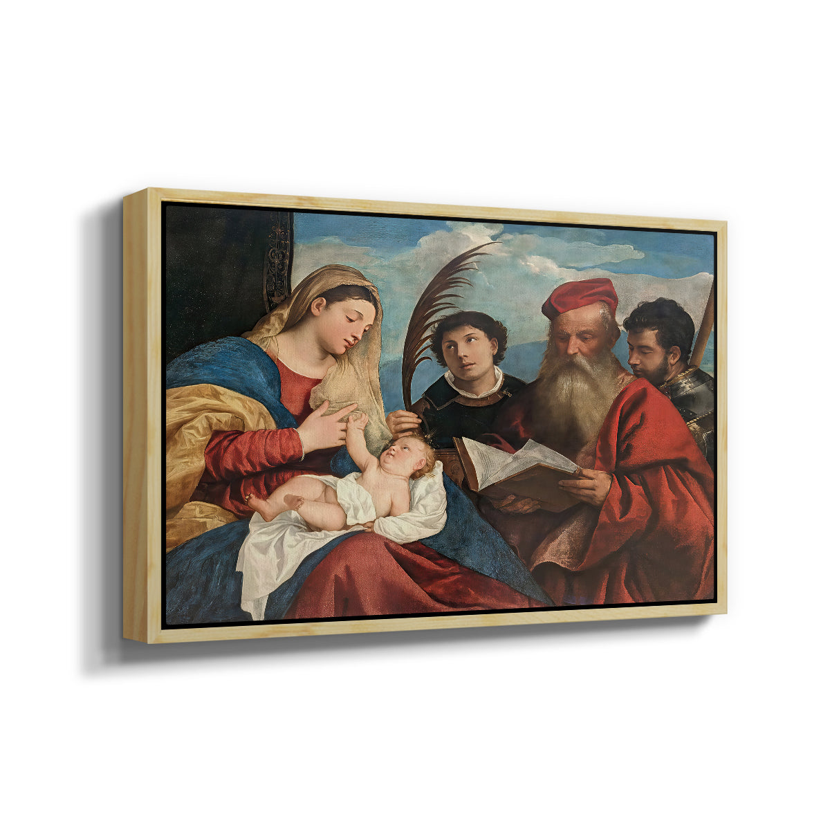 Mary and Child with Saints Stephen, Jerome and Maurice, c. 1510 - Floater Framed Canvas Print