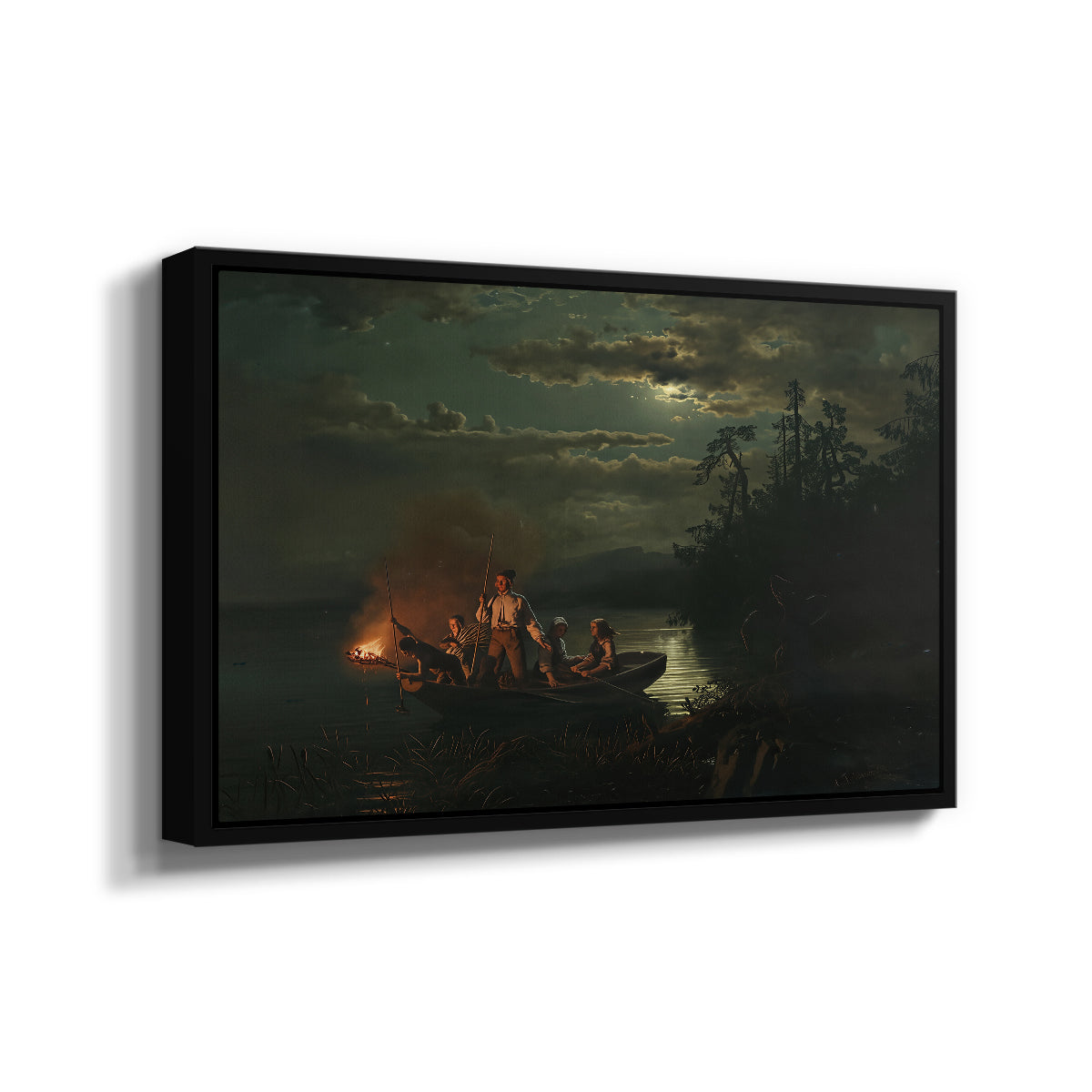 Spear Fishing on Lake Krøderen, 1851 - Floater Framed Canvas Print