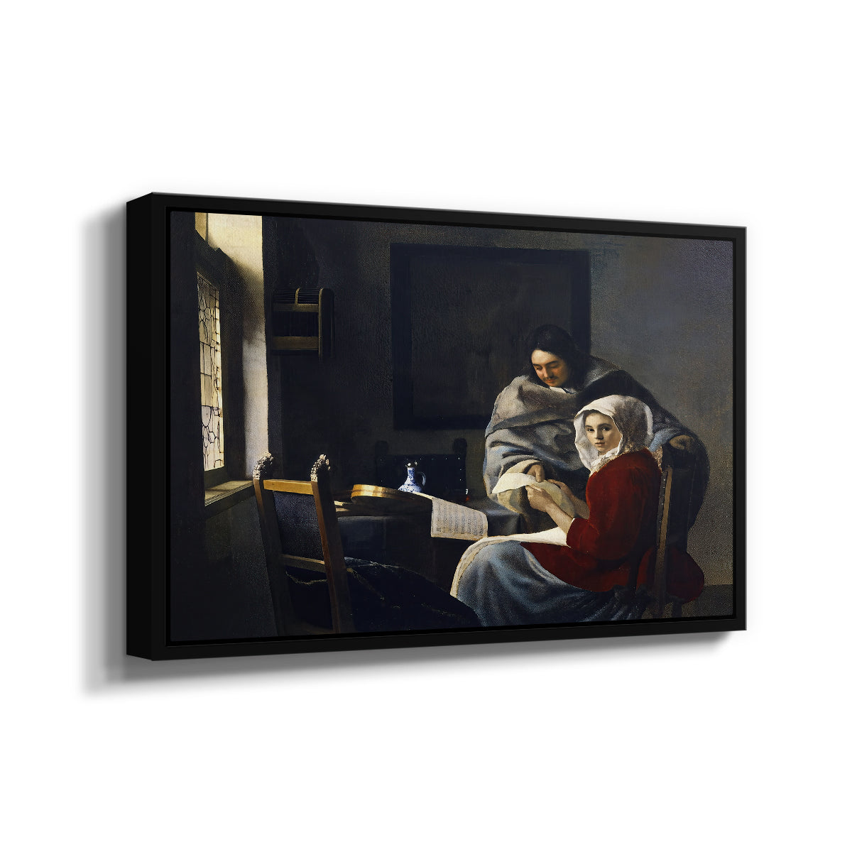 Girl Interrupted at Her Music, c. 1658-1659 - Floater Framed Canvas Print