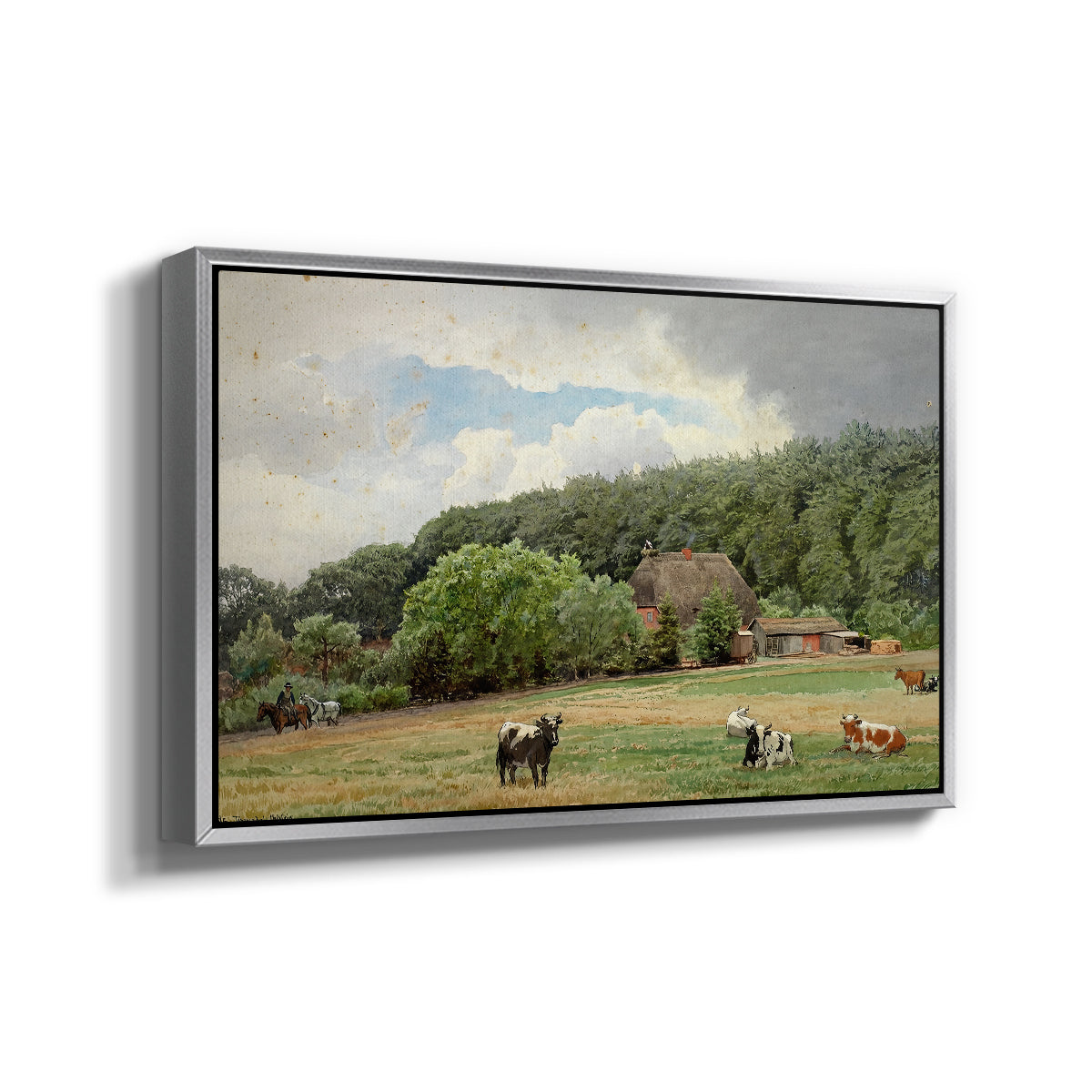 Farm with Grazing Cows (Bondegård med beitende kuer), 1892 - Floater Framed Canvas Print