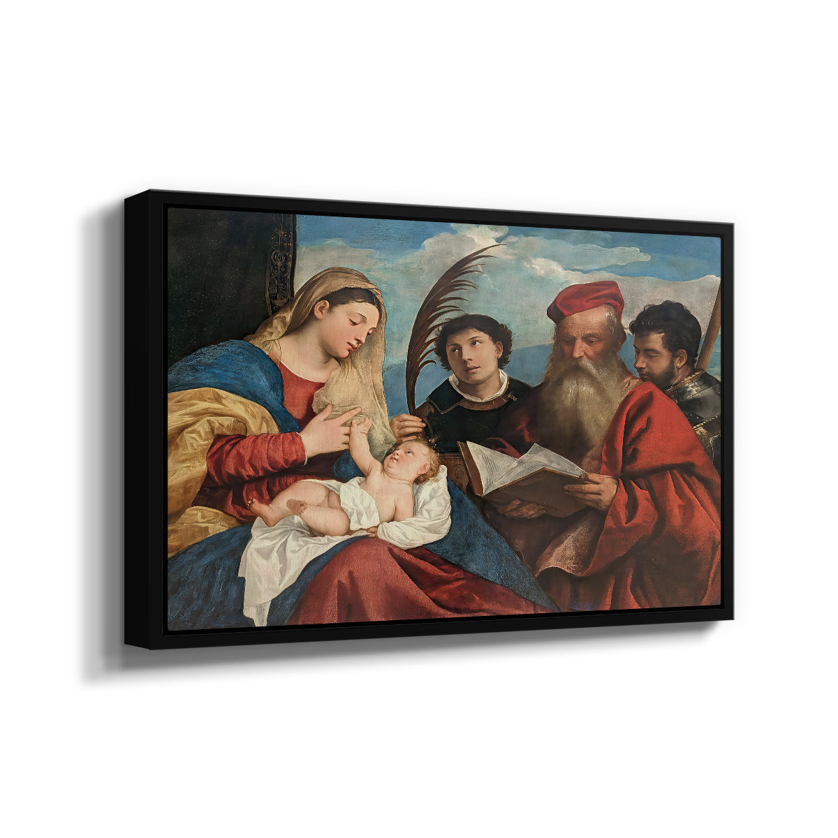 Mary and Child with Saints Stephen, Jerome and Maurice, c. 1510 - Floater Framed Canvas Print