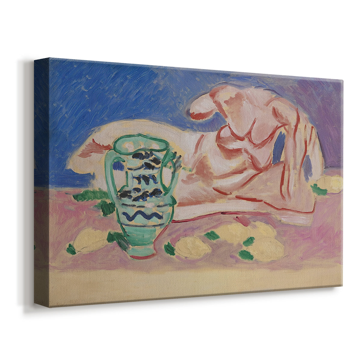 Canvas art print featuring a simplified reclining figure inspired by ancient sculpture, displayed at an angle