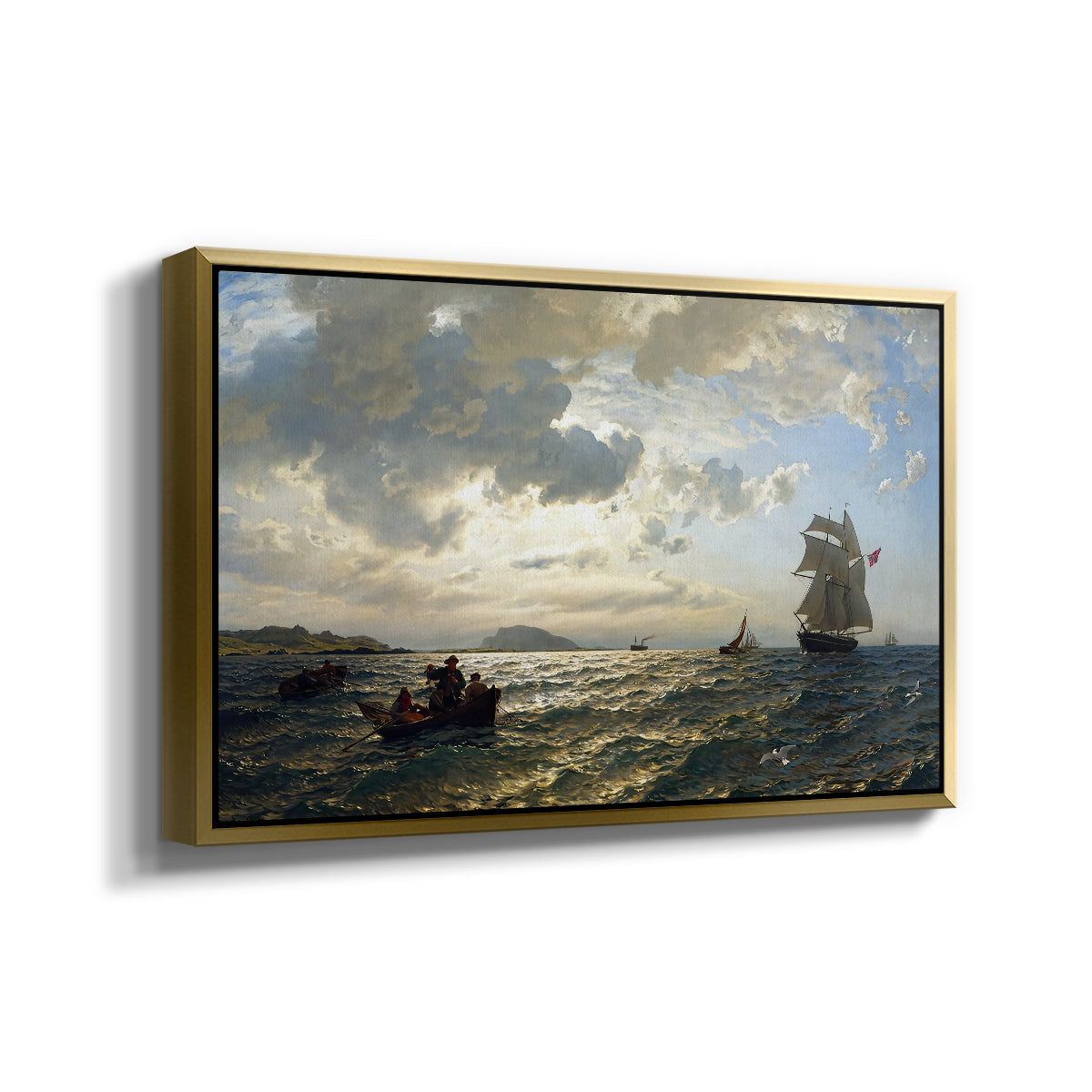 Fresh Breeze on the Norwegian Coast, 1876 - Floater Framed Canvas Print