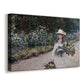 Canvas art print featuring an impressionist garden scene with child among greenery and blossoms, displayed at an angle