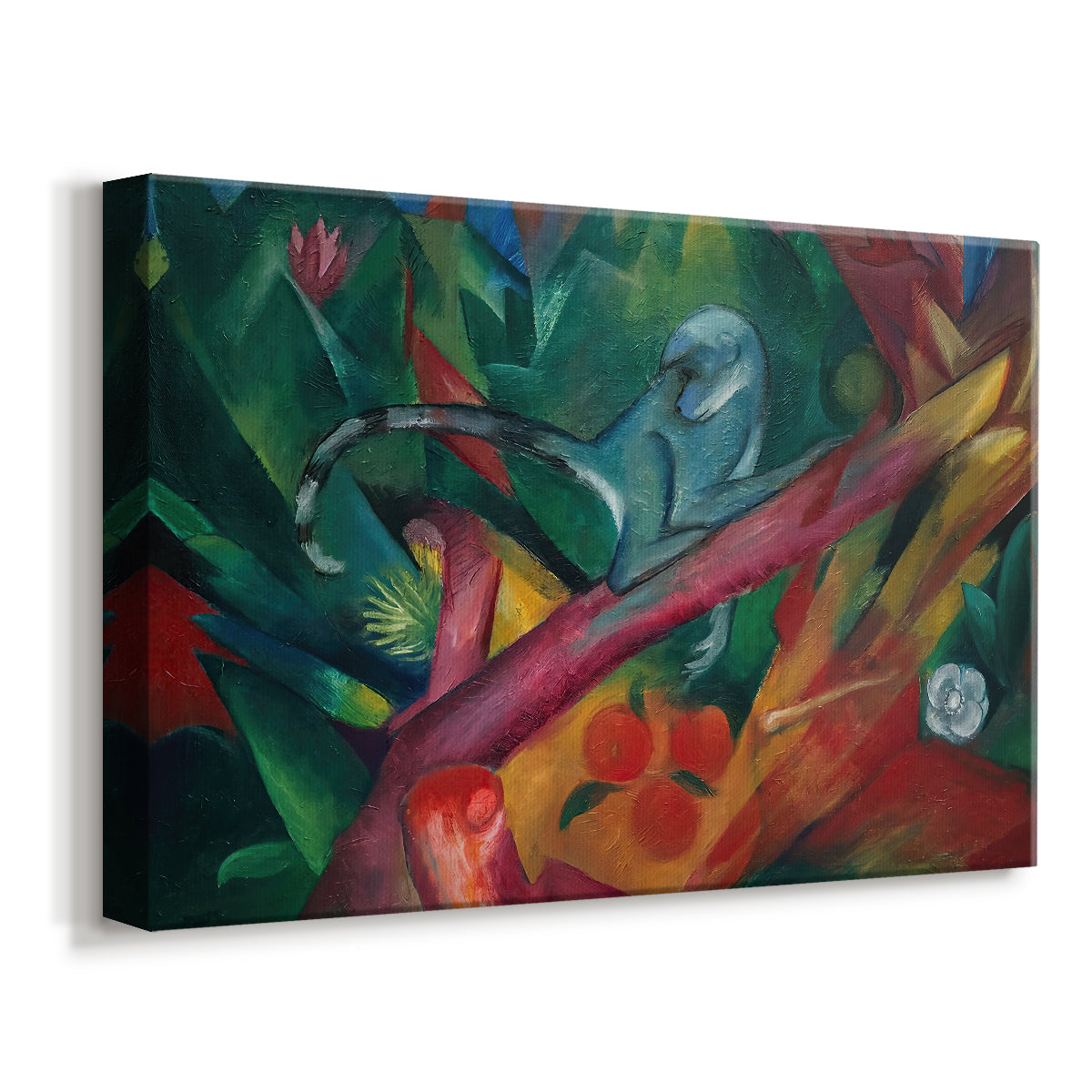 Canvas art print featuring an expressionist animal form simplified into geometric color planes, displayed at an angle