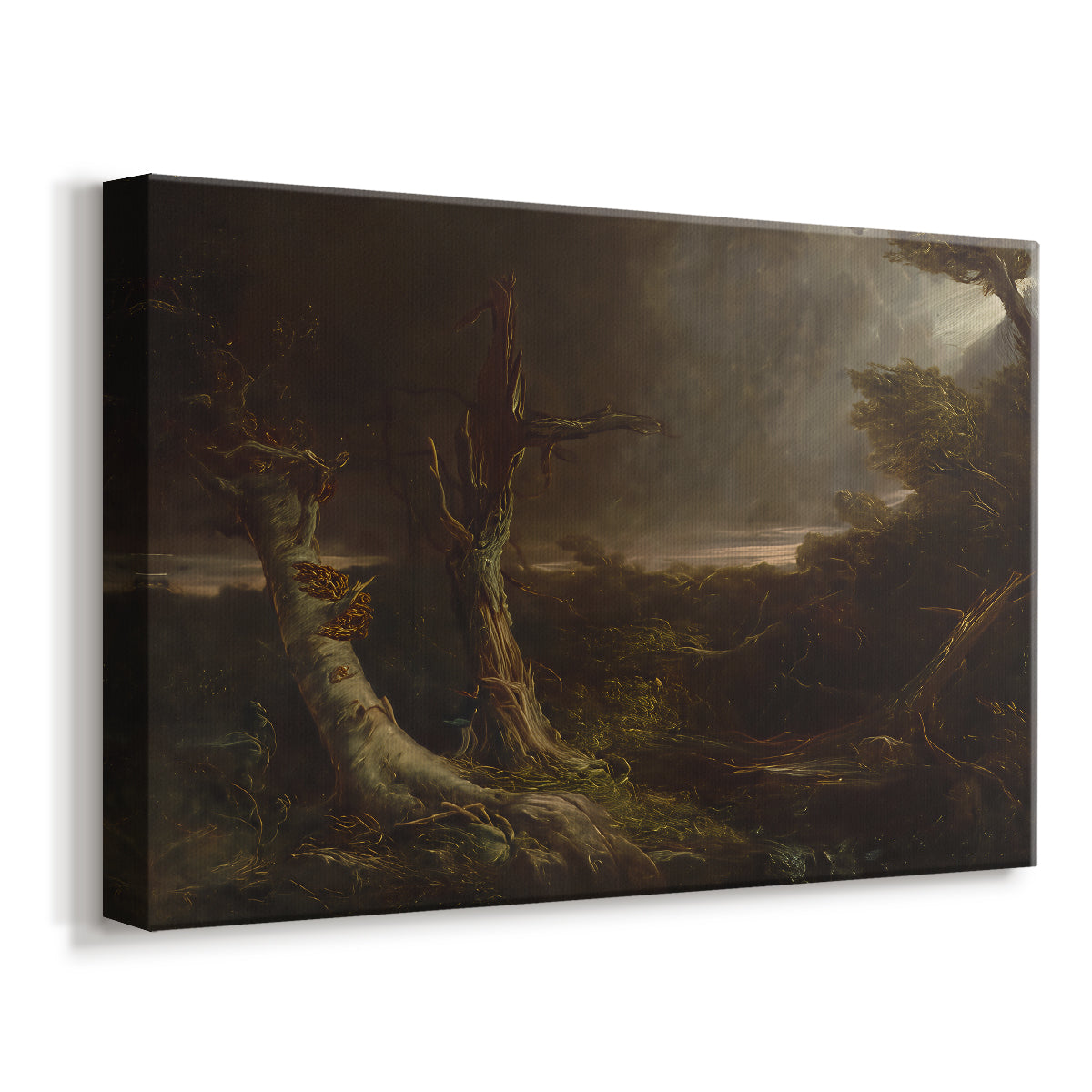 Canvas art print featuring a dramatic weather scene with powerful natural force, displayed at an angle
