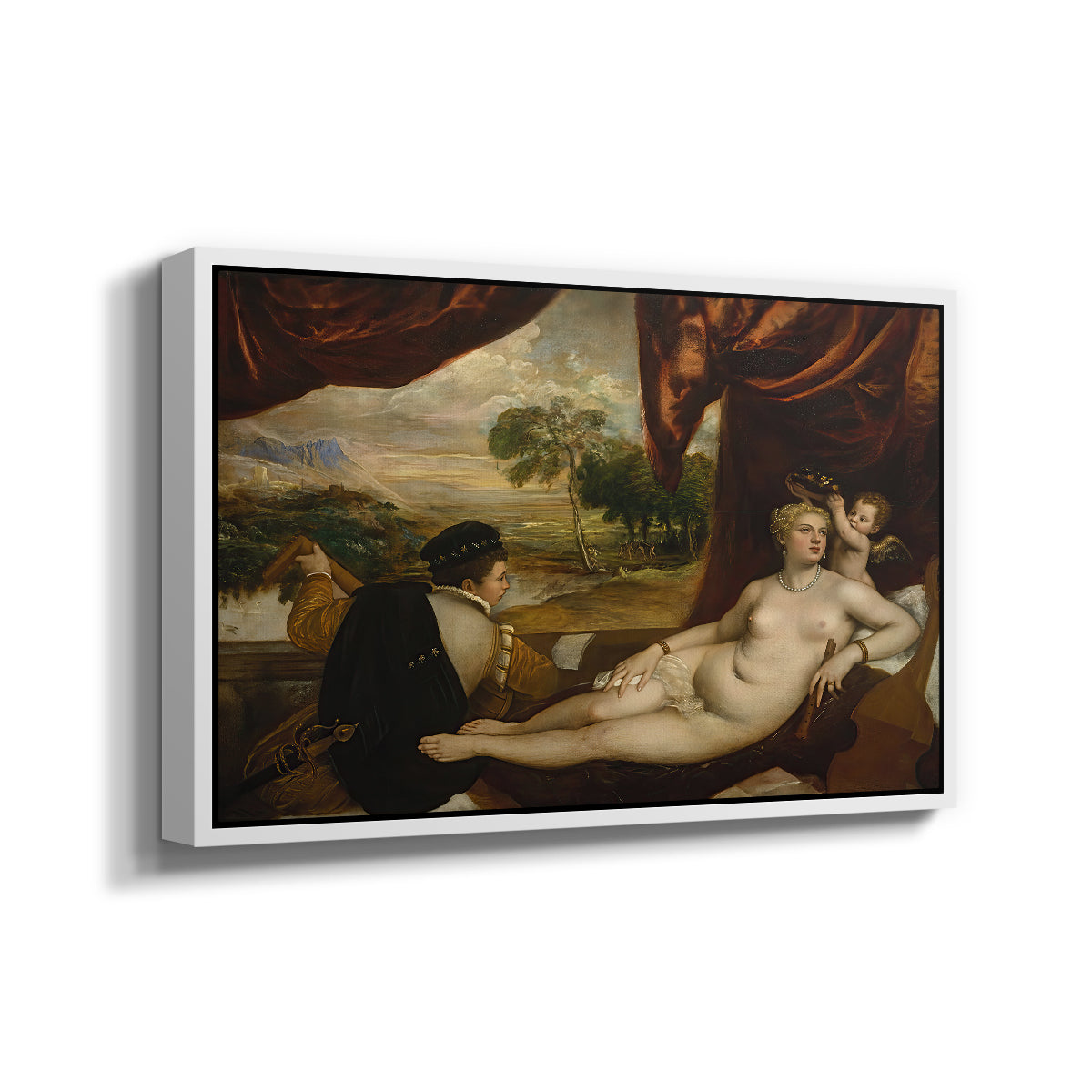 Venus and the Lute Player, c. 1565-1570 - Floater Framed Canvas Print