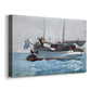 Canvas art print featuring a maritime activity scene with figures handling cargo at sea, displayed at an angle
