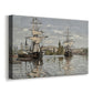 Canvas art print featuring an impressionist river scene with anchored sailing ships and reflections, displayed at an angle