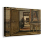 Canvas art print featuring a quiet institutional interior with doors and corridor perspective, displayed at an angle