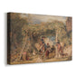 Canvas art print featuring a rural scene with people and animals in cultivated field, displayed at an angle