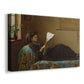 Canvas art print featuring a domestic scene with figures reacting to shared news, displayed at an angle