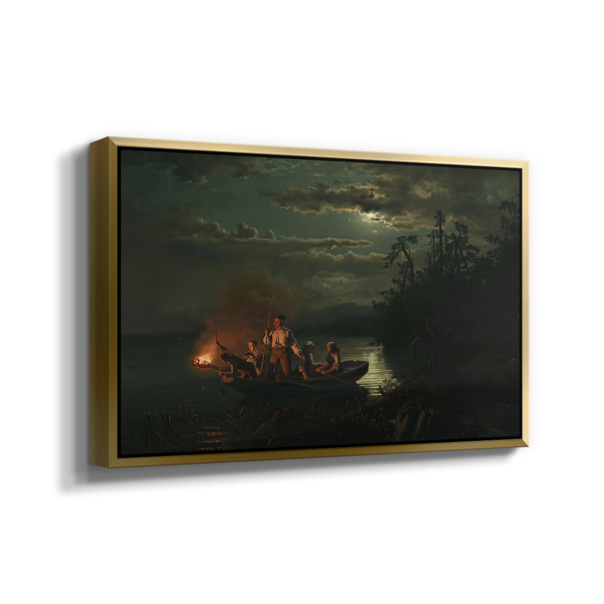 Spear Fishing on Lake Krøderen, 1851 - Floater Framed Canvas Print
