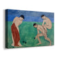 Canvas art print featuring an expressive scene of people engaged in an outdoor lawn game, displayed at an angle
