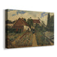 Canvas art print featuring a lush garden scene with cultivated flowers and pathways, displayed at an angle