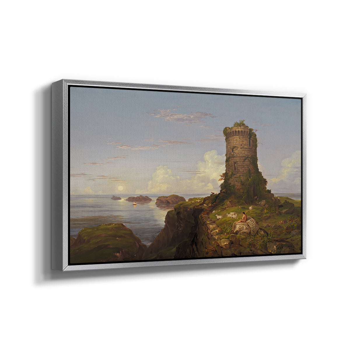 Italian Coast Scene with Ruined Tower, 1838 - Floater Framed Canvas Print