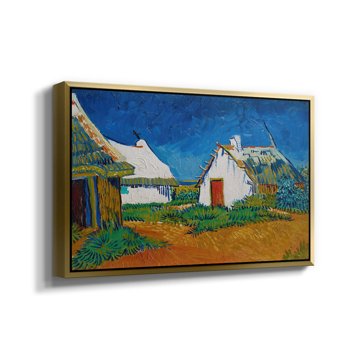 Three White Cottages at Saintes-Maries, 1888 - Floater Framed Canvas Print