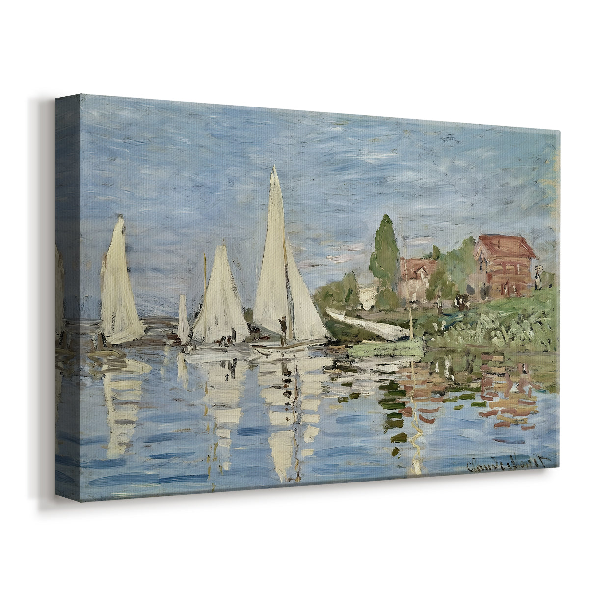 Canvas art print featuring a lively regatta scene with multiple boats and fluttering sails, displayed at an angle