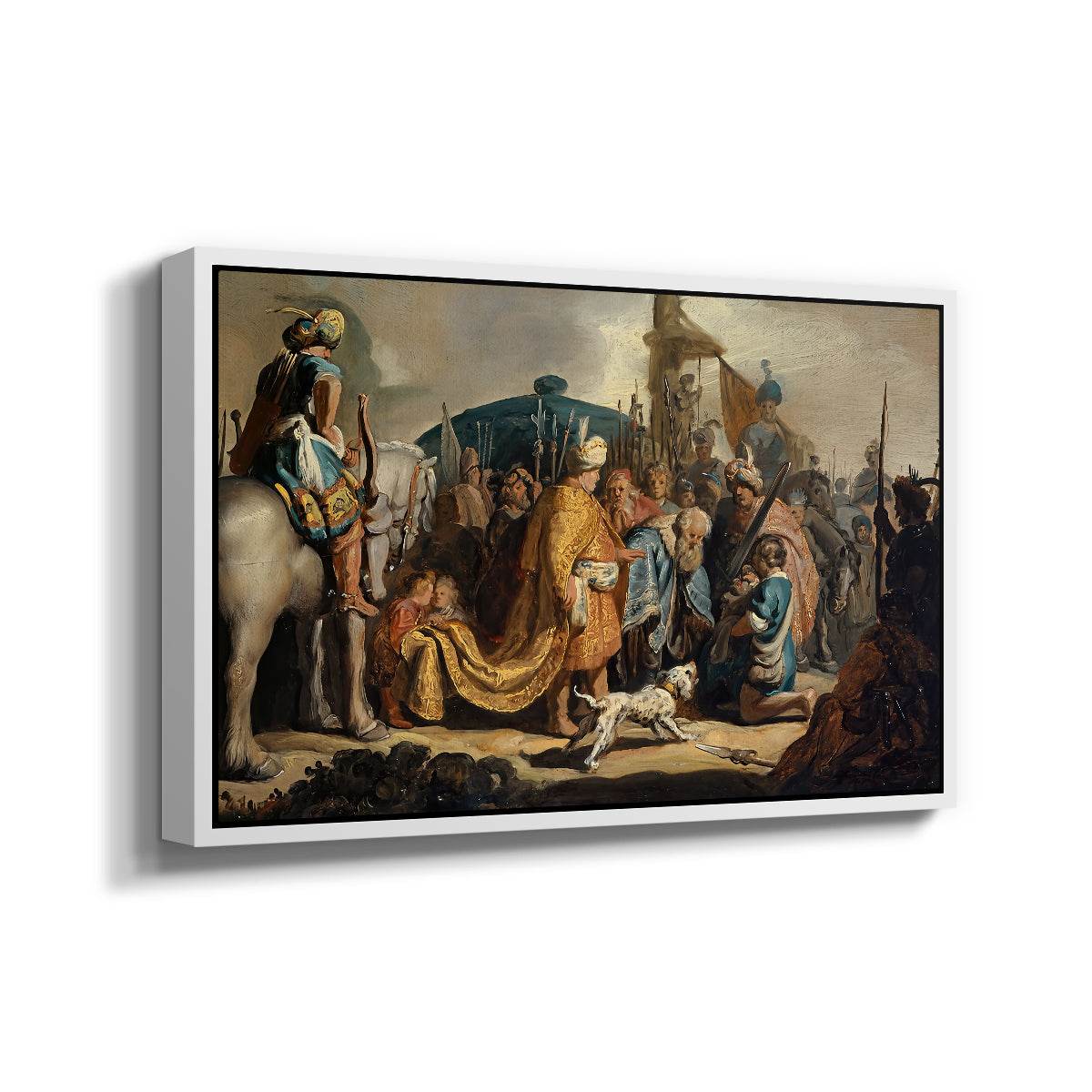 David with Goliath's Head in front of Saul, for Rembrandt, 1627 - Floater Framed Canvas Print