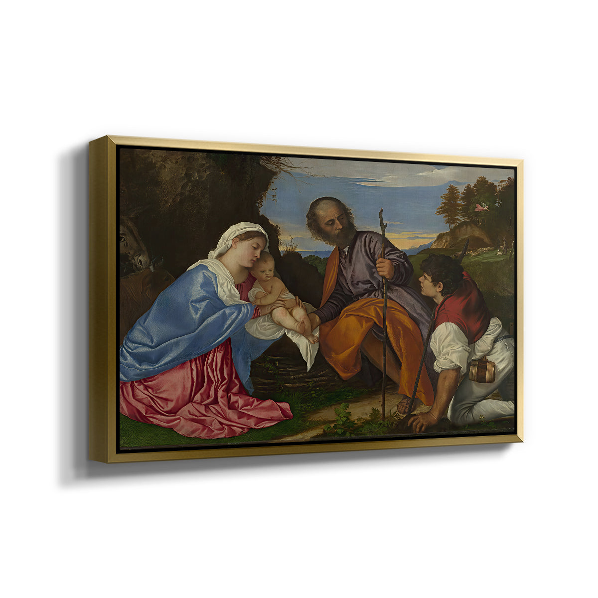 The Holy Family with a Shepherd, c. 1510 - Floater Framed Canvas Print