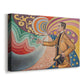 Canvas art print featuring a pointillist portrait with bold color, displayed at an angle