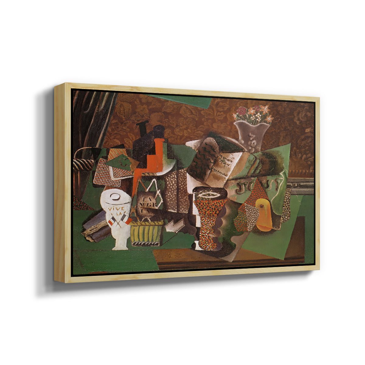 Playing Cards, Glasses, Bottle of Rum: "Vive la France", 1914-1915 - Floater Framed Canvas Print