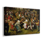 Canvas art print featuring a rustic wedding scene with people dancing, displayed at an angle