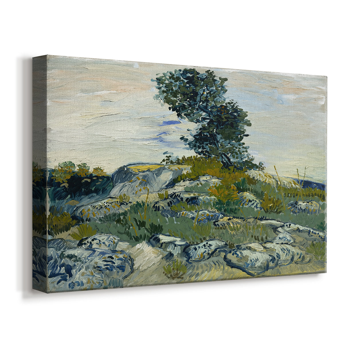 Canvas art print featuring an expressive landscape focusing on texture and earth tones, displayed at an angle