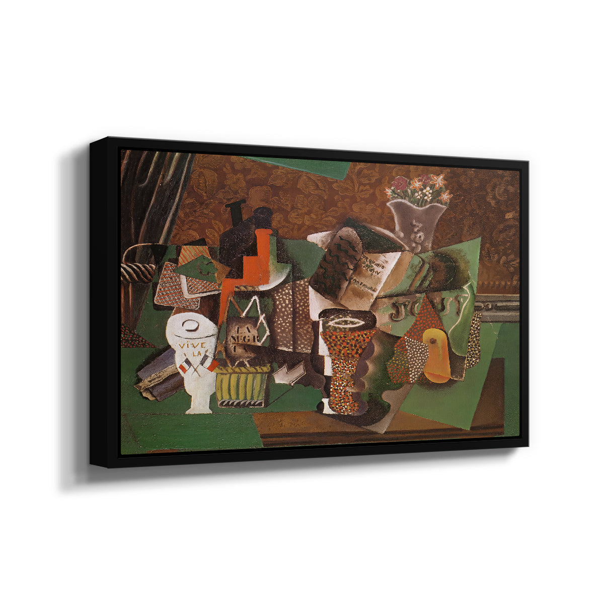 Playing Cards, Glasses, Bottle of Rum: "Vive la France", 1914-1915 - Floater Framed Canvas Print
