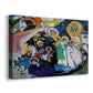 Canvas art print featuring an expressive scene with layered shapes implying crowd or gathering, displayed at an angle