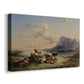 Canvas art print featuring a pastoral livestock scene with water, displayed at an angle