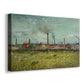 Canvas art print featuring an urban-industrial scene with factories and open sky, displayed at an angle