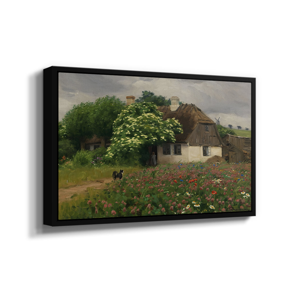 Farmhouse with Meadow Flowers, 1909 - Floater Framed Canvas Print
