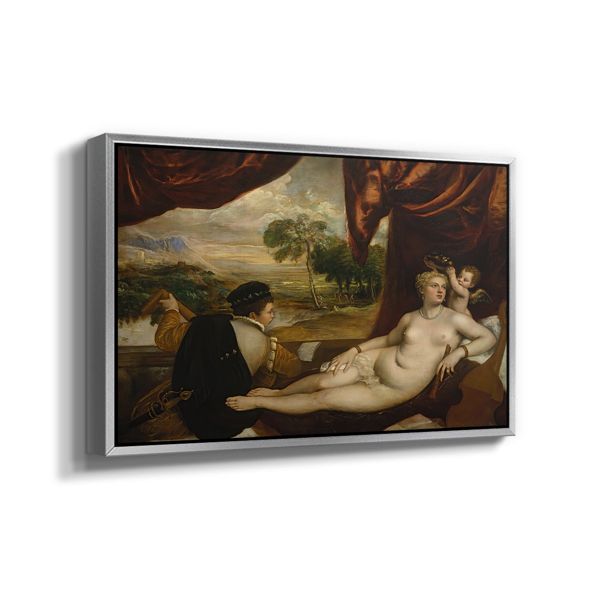 Venus and the Lute Player, c. 1565-1570 - Floater Framed Canvas Print