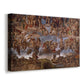 Canvas art print featuring a classical depiction of figures in motion, displayed at an angle