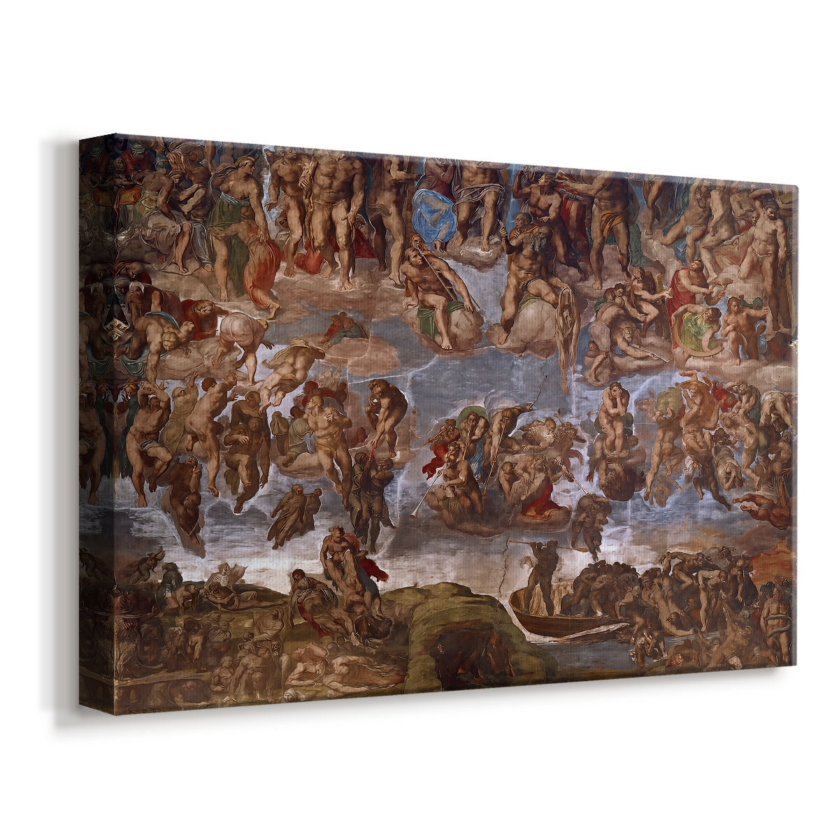 Canvas art print featuring a classical depiction of figures in motion, displayed at an angle