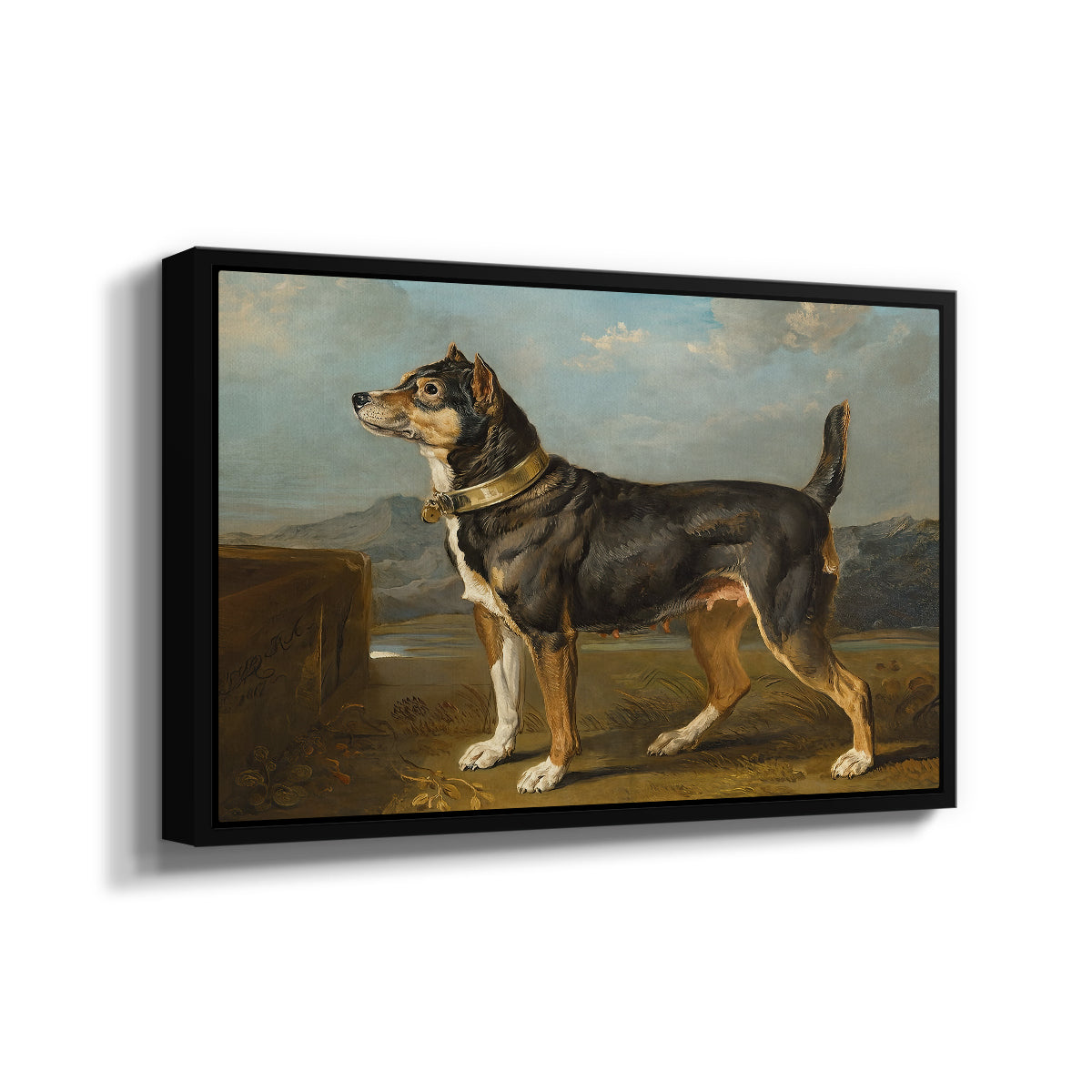 A Terrier in a Landscape, c. 1811 - Floater Framed Canvas Print