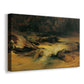 Canvas art print featuring an alpine water scene with rocks, displayed at an angle