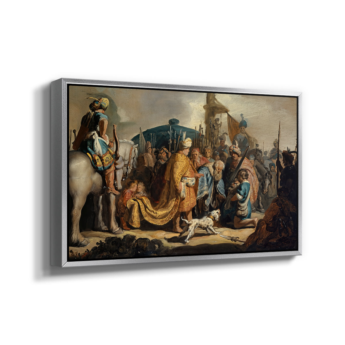 David with Goliath's Head in front of Saul, for Rembrandt, 1627 - Floater Framed Canvas Print