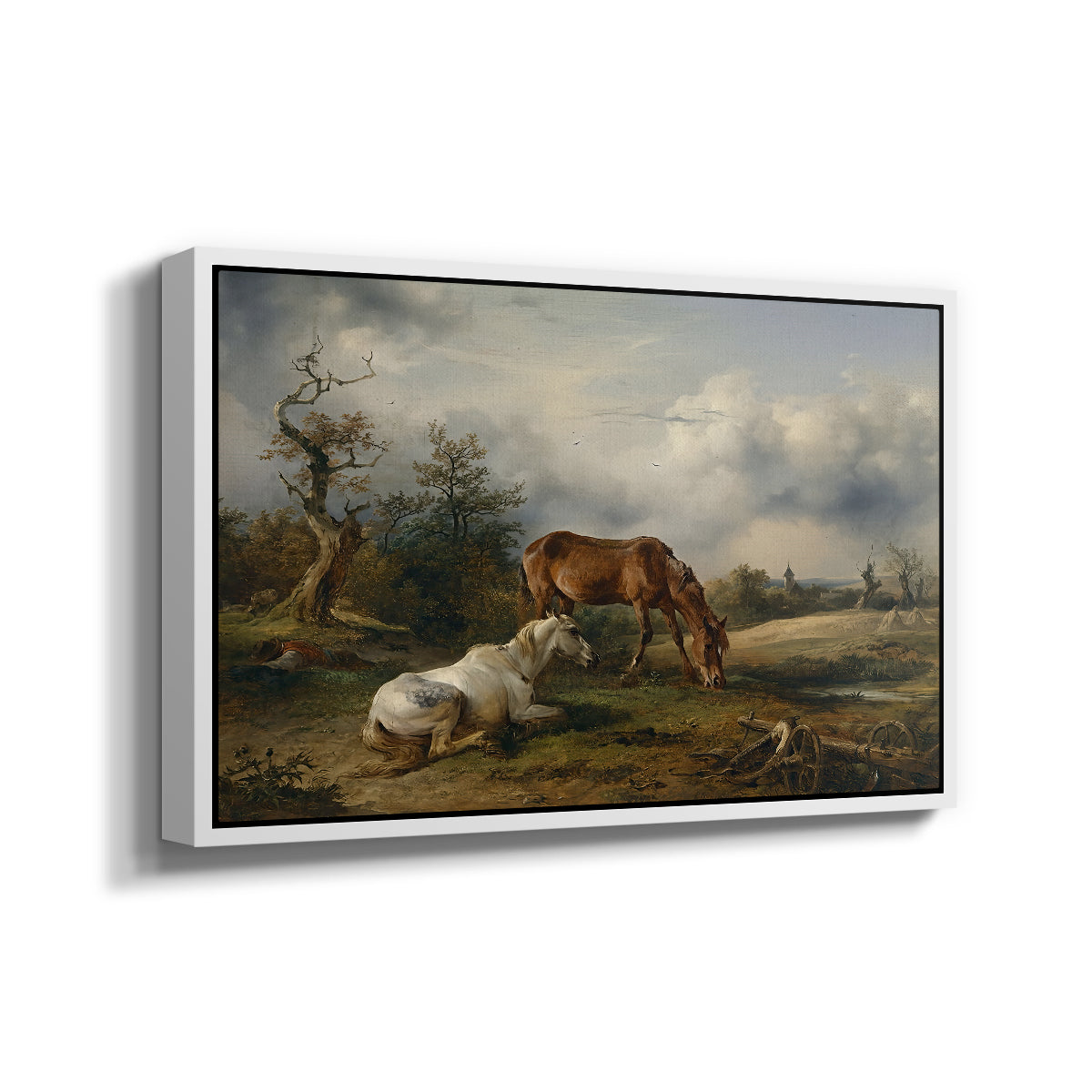 Two Horses on the Pasture, c. 1825 - Floater Framed Canvas Print