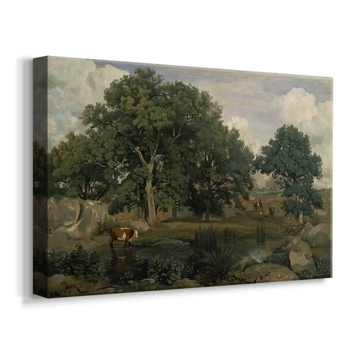 Canvas art print featuring a woodland scene with layered vegetation and soft tones, displayed at an angle