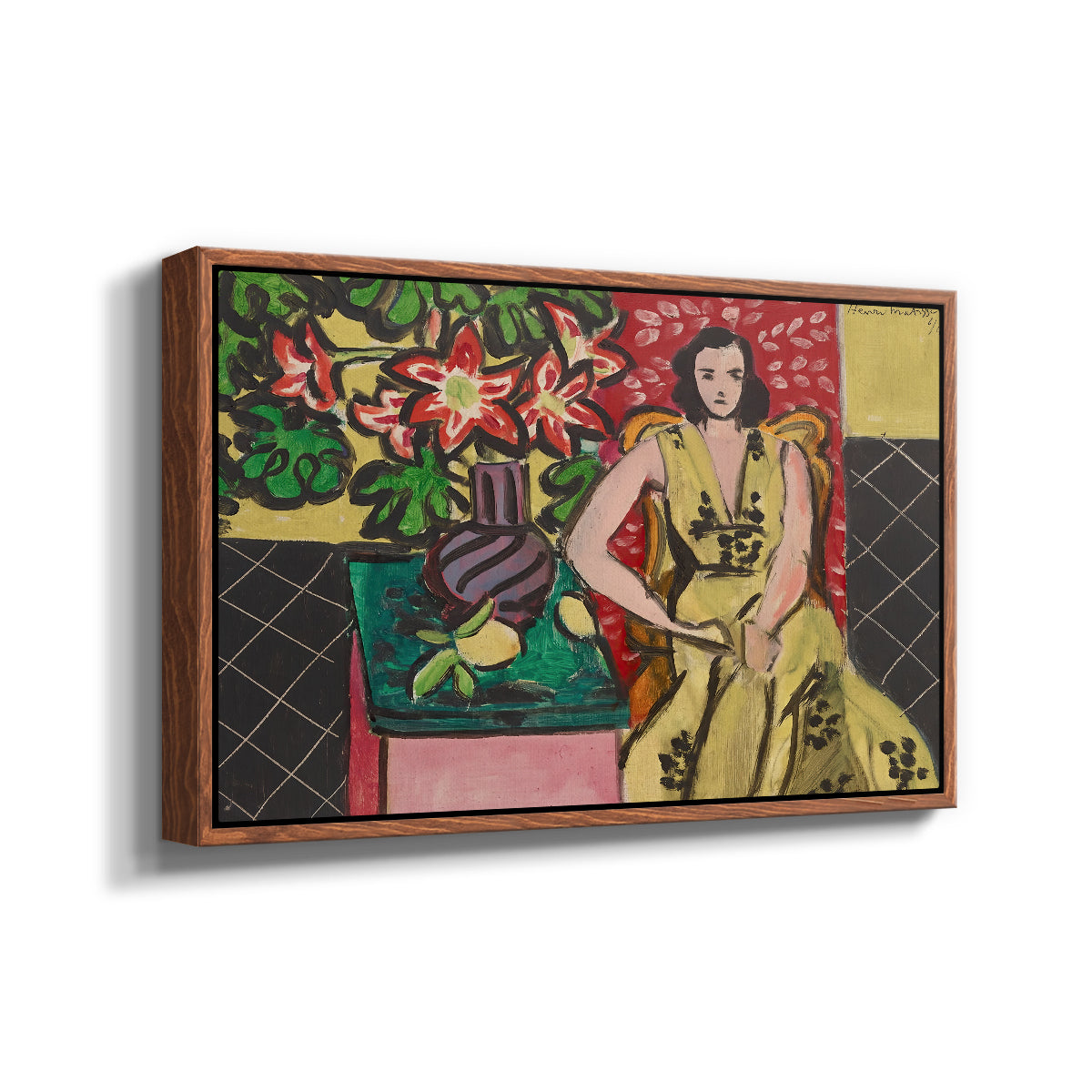 Seated Woman with a Vase of Amaryllis, 1941 - Floater Framed Canvas Print