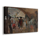 Canvas art print featuring a lively interior scene with people interacting before event, displayed at an angle