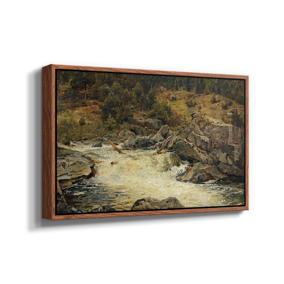 Waterfall in Hallingdal, 1848 - Floater Framed Canvas Print