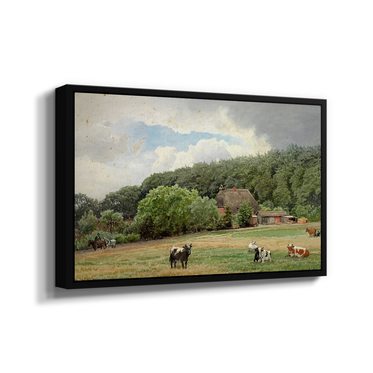 Farm with Grazing Cows (Bondegård med beitende kuer), 1892 - Floater Framed Canvas Print