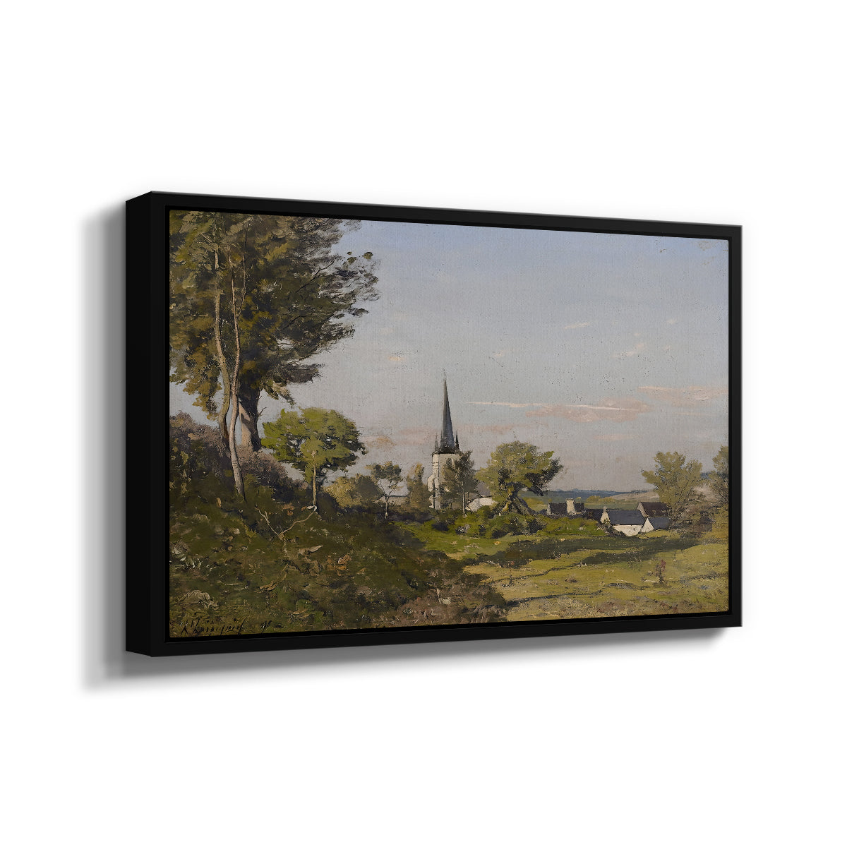 Village Landscape with Church, 1891 - Floater Framed Canvas Print