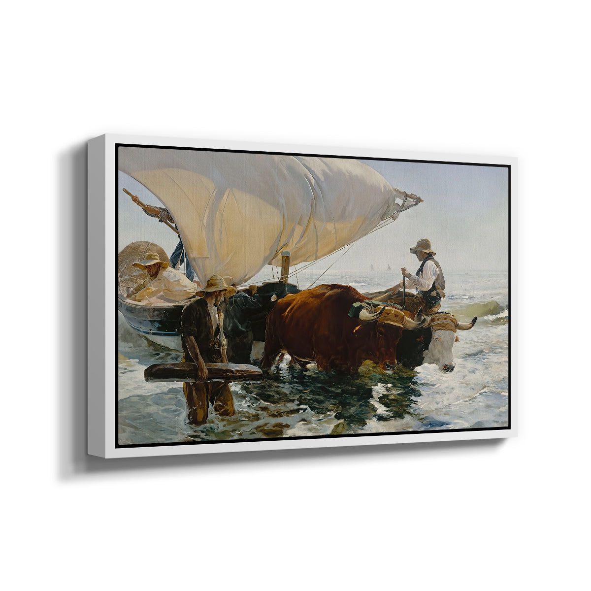 The Return from Fishing: Hauling the Boat, 1894 - Floater Framed Canvas Print